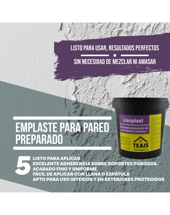 Pared con el antes y el después de la aplicación del emplaste de nivelación y preparación para pintar.