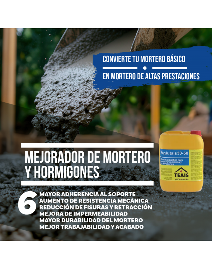 fotografia del cemento con el aditivo aplicado y sobre impresas las principales ventajas del  mejorador del cemento y hormigón.