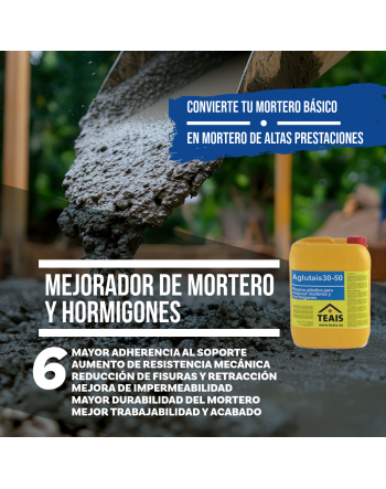 fotografia del cemento con el aditivo aplicado y sobre impresas las principales ventajas del  mejorador del cemento y hormigón.