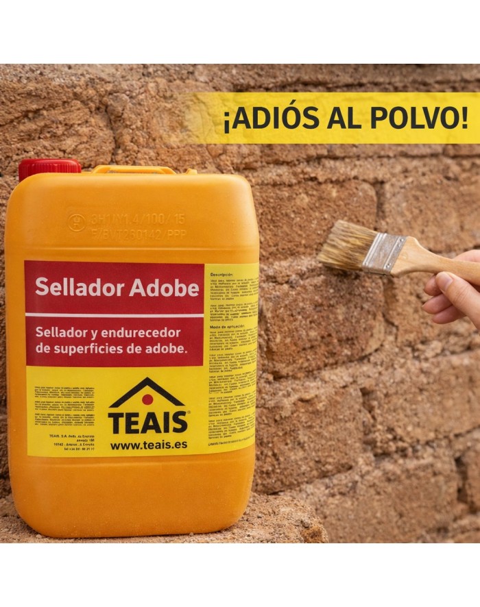 aplicación del sellador en una pared de adobe, el envase y una brocha