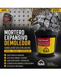 Mortero expansivo demoledor sobre imágenes del antes y después de su aplicación y con descripción de sus principales ventajas