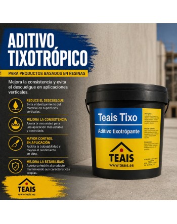 Aditivo tixotrópico para resinas TEAIS TIXO en cubo sobre fondo de obra