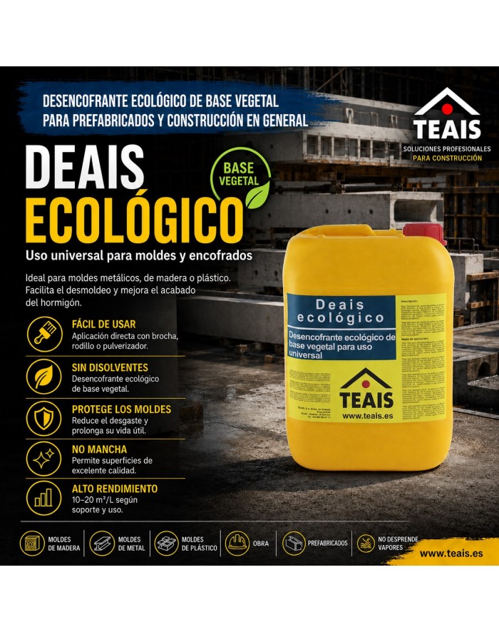 Uso, ventajas y aplicaciones del desencofrante ecológico de Teais.