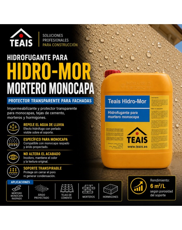Ventajas, usos, aplicaciones y rendimiento del hidrofugante para mortero monocapa.