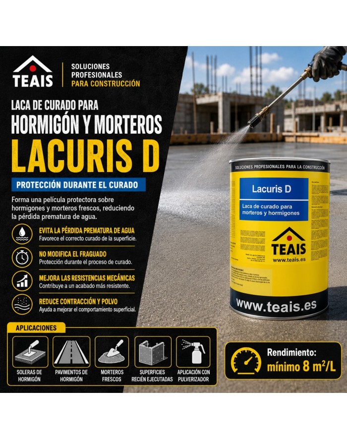 Ventajas, aplicaciones y modo de empleo de la laca de curado de cementos y hormigones de teais.