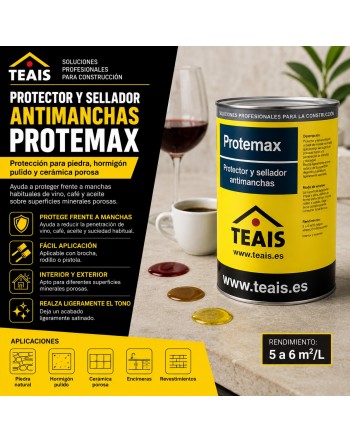 Rendimiento, ventajas y apliación del Sellador anti manchas de materiales porosos protemax,