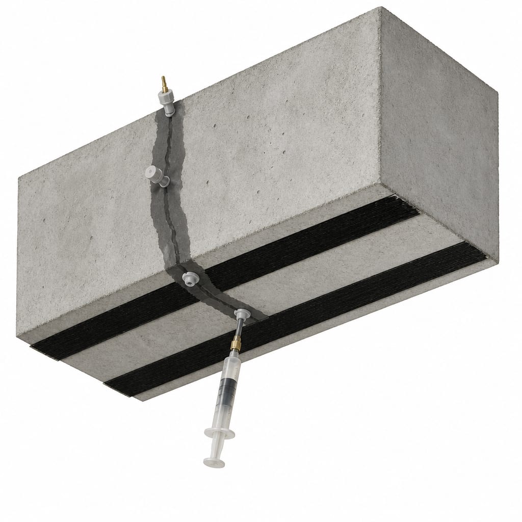Bandas de fibra de carbono, sellado EPOAIS H, respiradero e inyección EPOAIS INY (Fig. 46a / PDF).