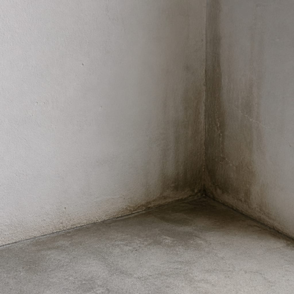 Humedad en el encuentro de suelo con pared (sin perfiles ni cámara).