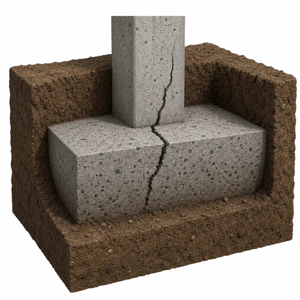 Cimentación descubierta con grieta por asiento diferencial (Fig. 56).