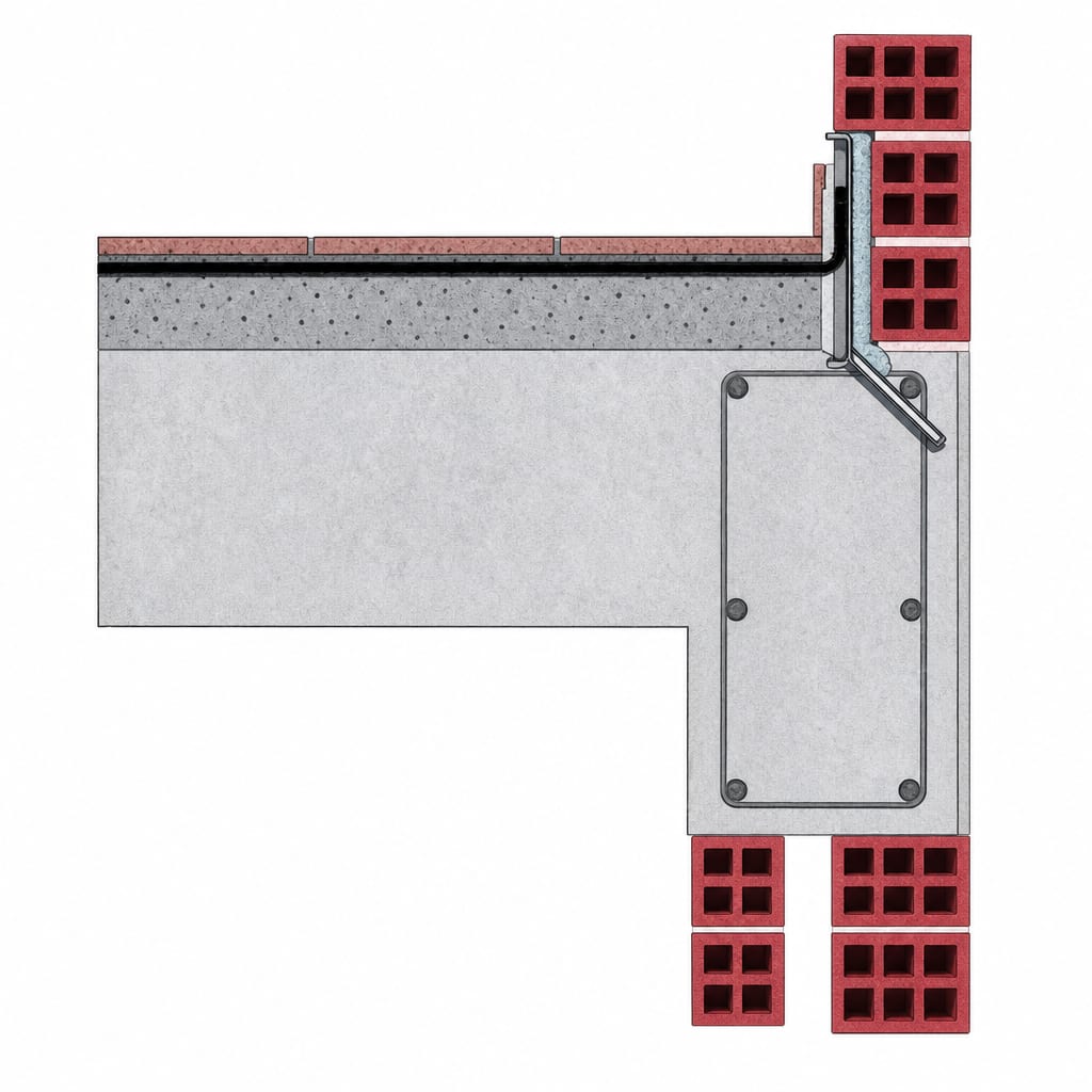 Encuentro antepecho–forjado con GRAPAIS en L e impermeabilización (Fig. 22).